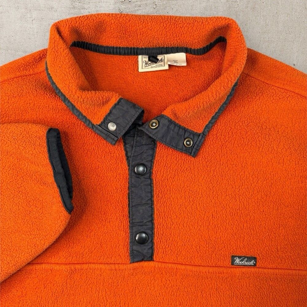 Vintage Woolrich PolarTec Snap Pullover Mens XL Orange Fleece USA 90s